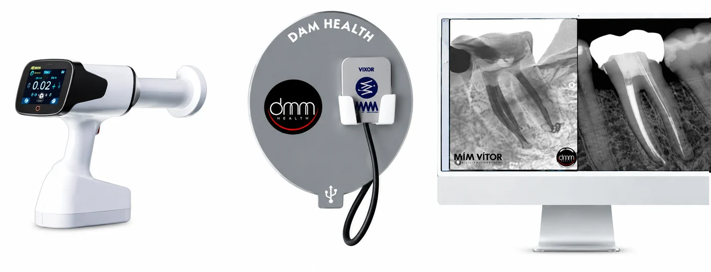 Aparelho de raios X portátil, sensor digital de radiografia e monitor com radiografias